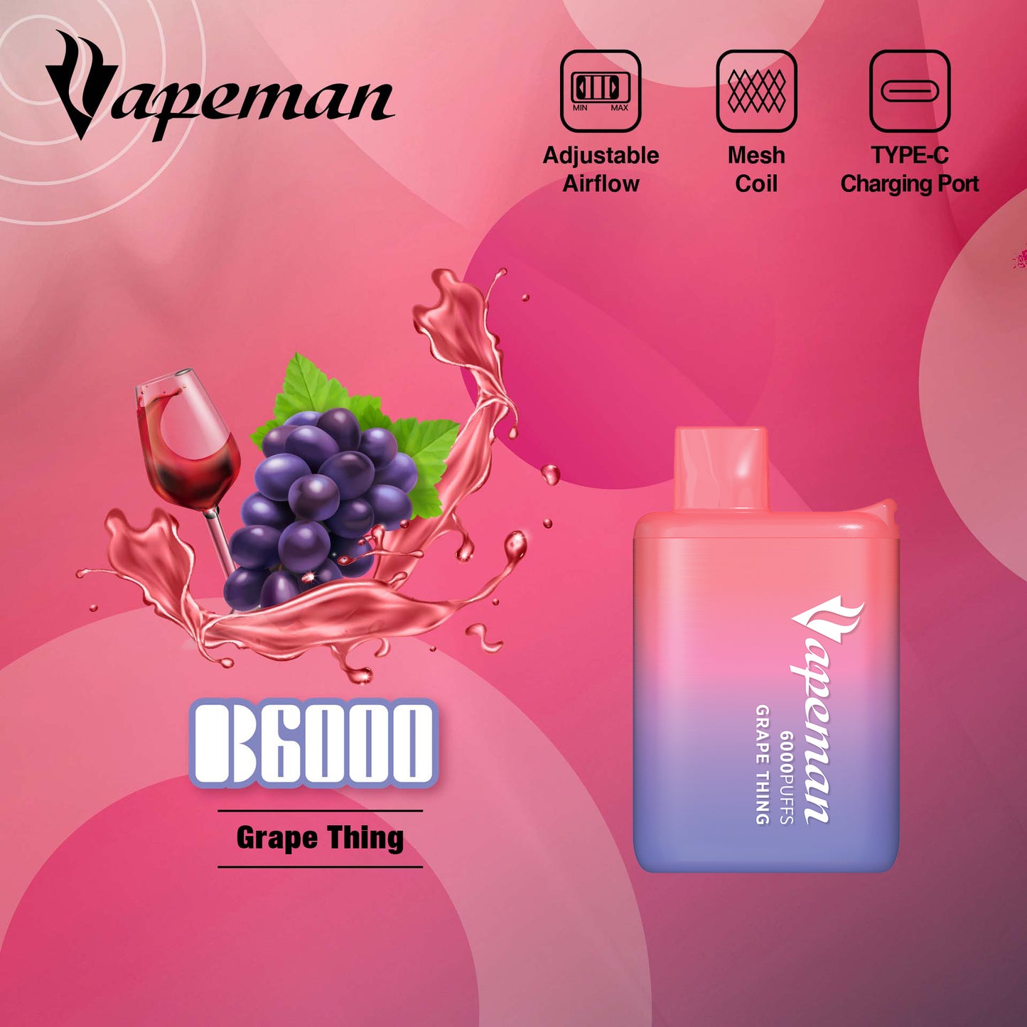Vapeman - B6000 - Grape Thing -  Disposable Vape Device - Salt Nicotine 