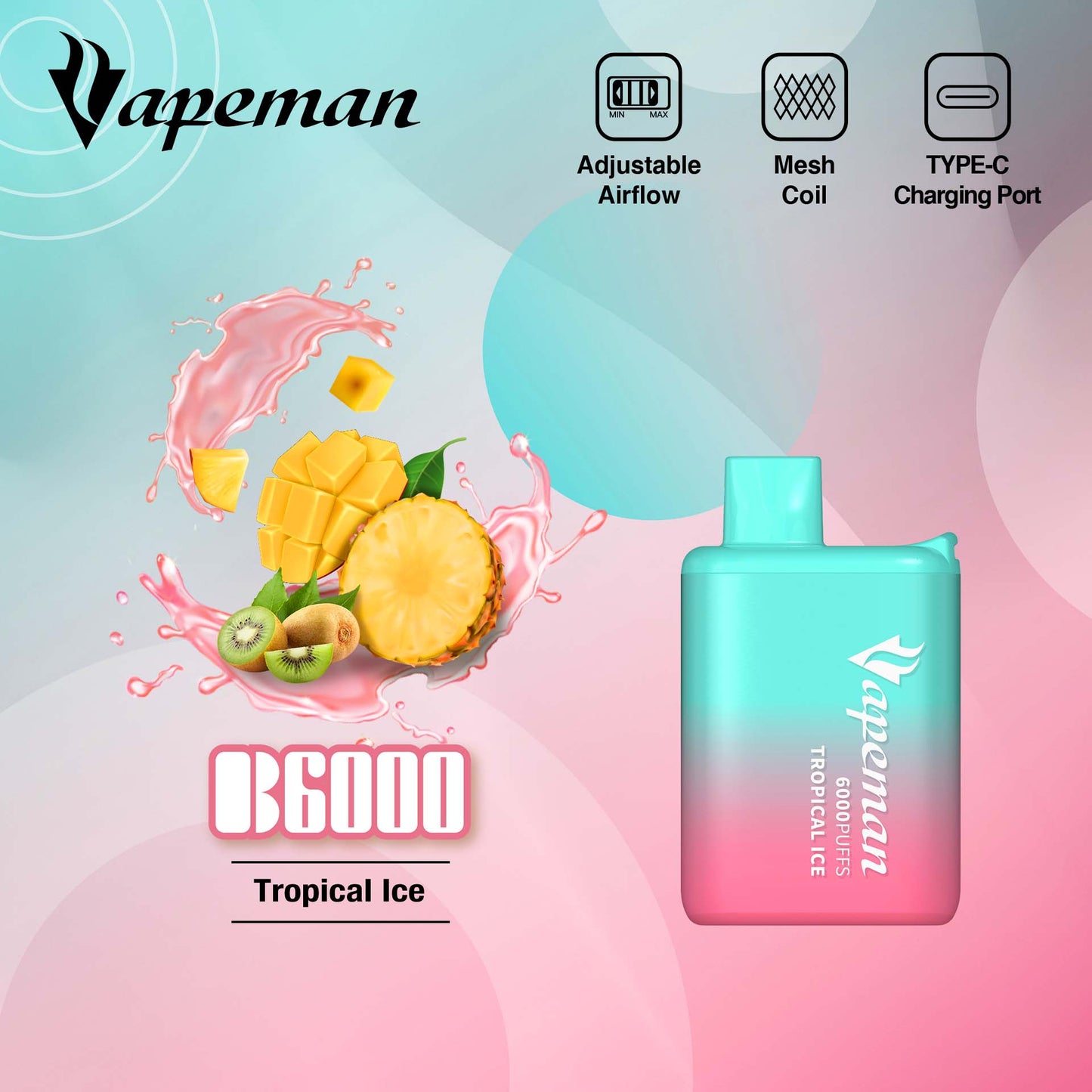 Vapeman - B6000 - Tropical Ice -  Disposable Vape Device - Salt Nicotine 